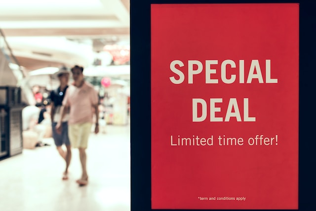 A special deal poster in a mall.