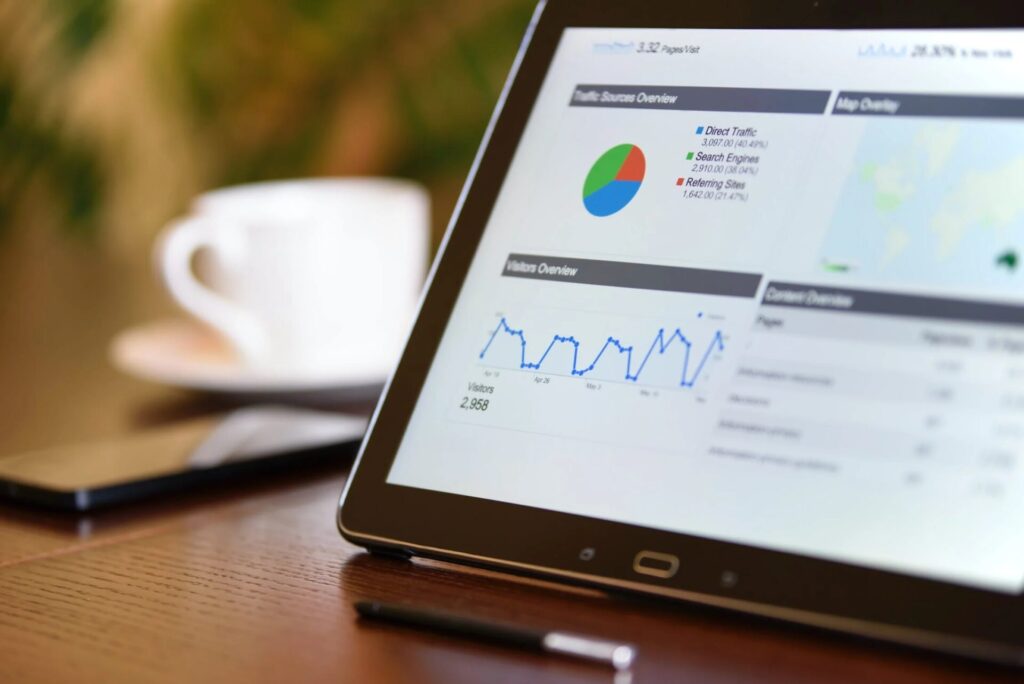 A tablet that displays a traffic analytics screen.