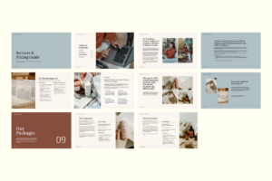 Services and Pricing Guide Template investment summary comparison table showing three-tier package pricing layout
