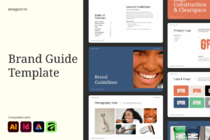 Cover image of a brand guidelines template with a clean, modern layout.