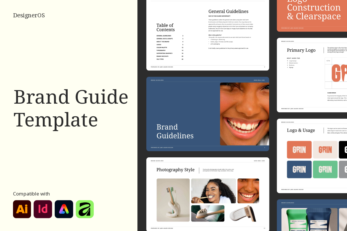 Cover image of a brand guidelines template with a clean, modern layout.