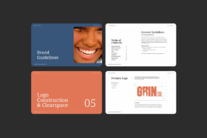 First four pages of the brand guidelines template displaying the introduction and brand overview sections.