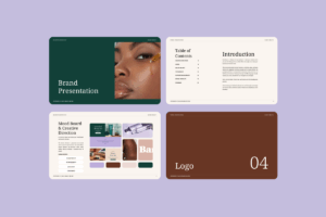 Minimal mockup promoting the brand presentation template for designers to create professional brand reveal decks.