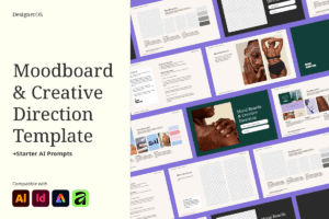 Moodboard & Creative Direction Template for brand designers — now available in Affinity and Illustrator. A clean, editable layout to craft a cohesive visual direction for any branding project.