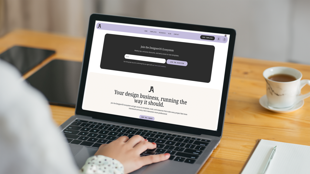 Laptop showing a website homepage with an email signup form to grow an owned audience